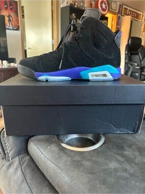 Jordan Kids Black Suede Sneakers with Purple & Teal Accents